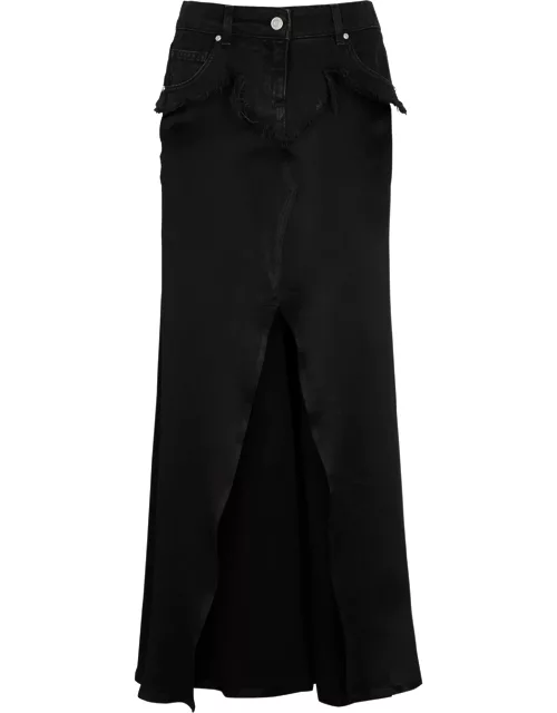Blumarine Denim And Satin Maxi Skirt - Black