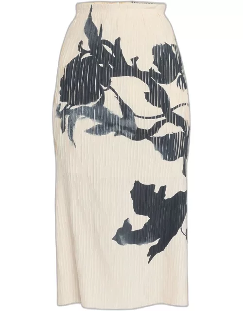 Floral-Print Pleated Pencil Midi Skirt