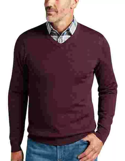 Joseph Abboud Men's Modern Fit V-Neck Merino Wool Sweater Purple Wine