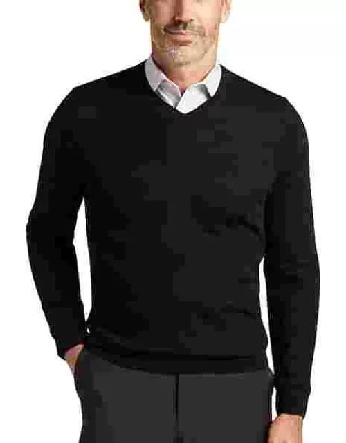 Joseph Abboud Big & Tall Men's Modern Fit V-Neck Merino Wool Sweater Black