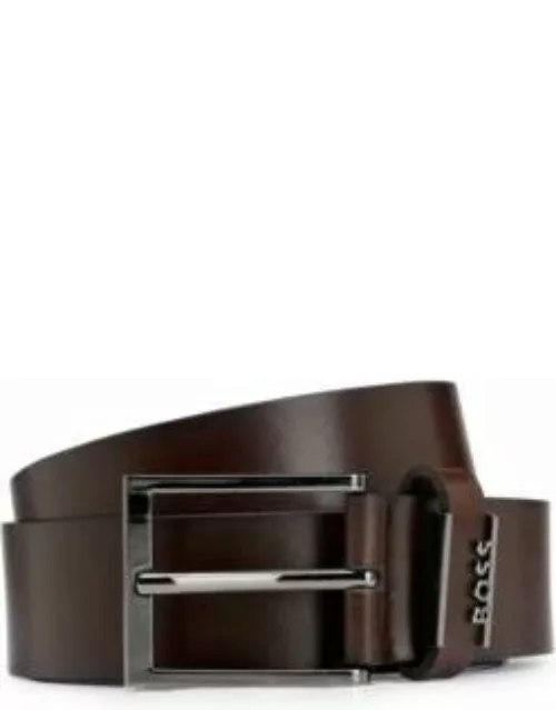 Italian-leather belt with logo keeper- Dark Brown Men's Business Belt