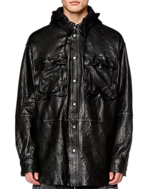 Men's L-Sphinx Hooded Jacket in Bubble Leather