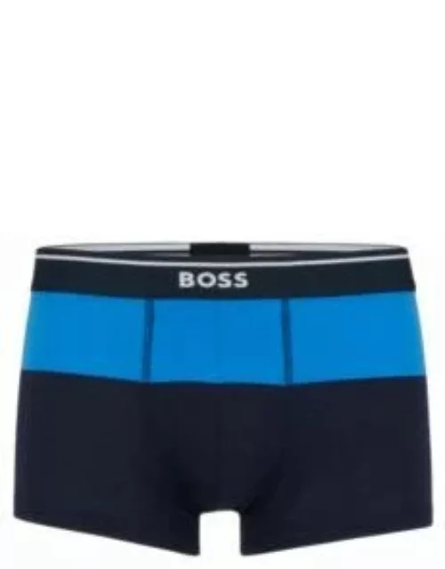 Cotton-blend trunks with color-blocking- Blue Men's Underwear and Nightwear