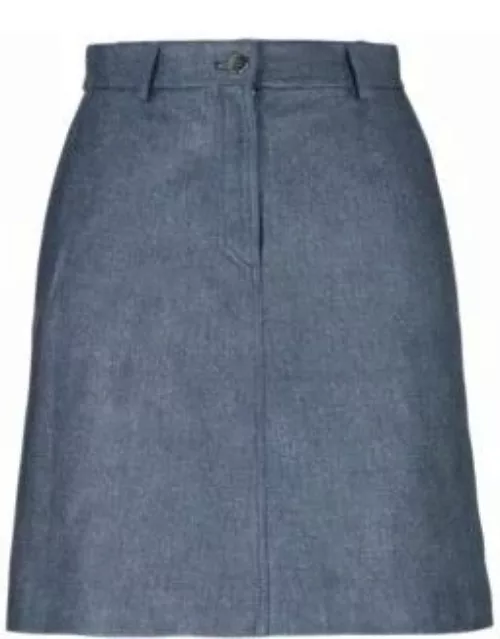 Leather mini skirt with denim print- Patterned Women's Skirt