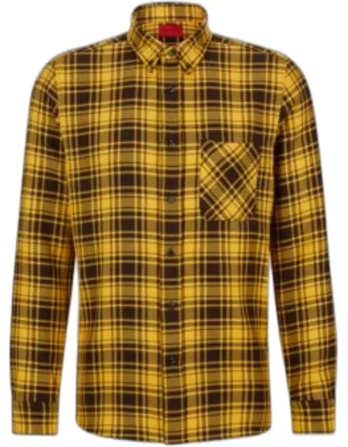 Relaxed-fit shirt in checked cotton flannel- Yellow Men's Casual Shirt