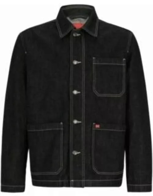 Shirt-style jacket in black Japanese rigid denim- Black Men's Jean