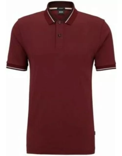Mercerized-cotton polo shirt with contrast tipping- Dark Red Men's Polo Shirt