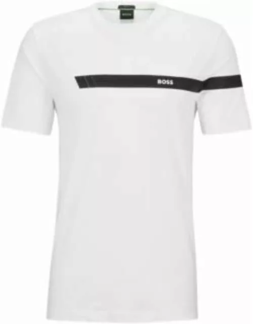 Stretch-cotton T-shirt with stripe and logo- White Men's T-Shirt
