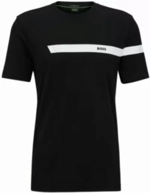 Stretch-cotton T-shirt with stripe and logo- Black Men's T-Shirt