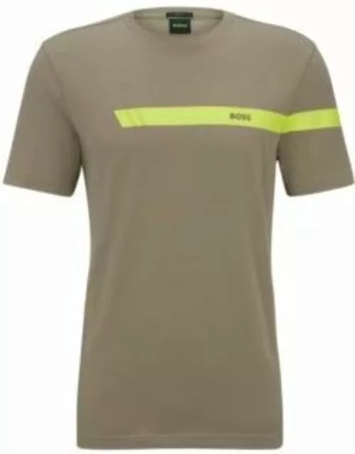 Stretch-cotton T-shirt with stripe and logo- Light Green Men's T-Shirt