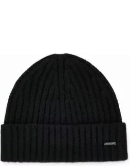 Ribbed beanie hat in cashmere- Black Men's Hats and Glove