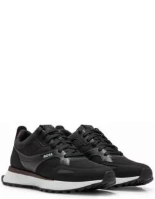 Mixed-material trainers with faux-leather trims- Black Men's Sneaker