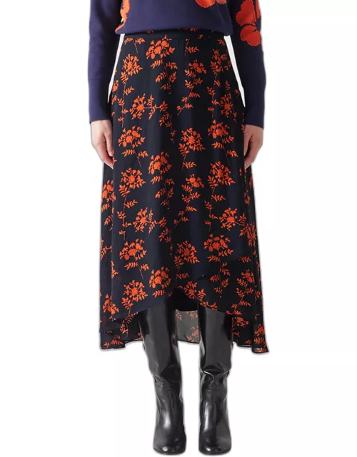 Krasner Floral-Print High-Low Midi Skirt