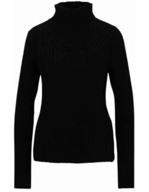 Funnel-neck sweater in virgin wool and cashmere- Black Women's Sweater