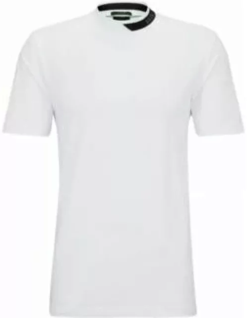 Stretch-cotton T-shirt with logo-stripe jacquard collar- White Men's T-Shirt