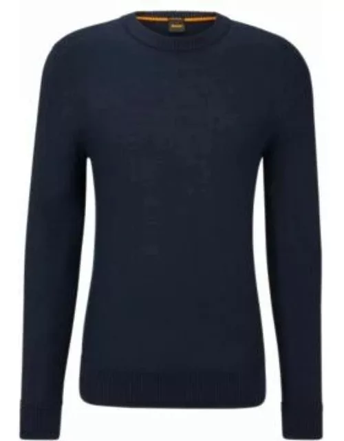 Wool-blend sweater with embroidered logo in regular fit- Dark Blue Men's Sweater