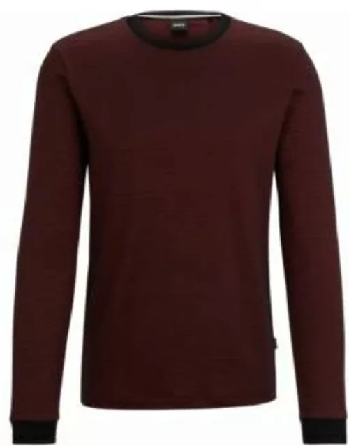 Long-sleeved cotton-blend T-shirt with ottoman structure- Dark Red Men's T-Shirt