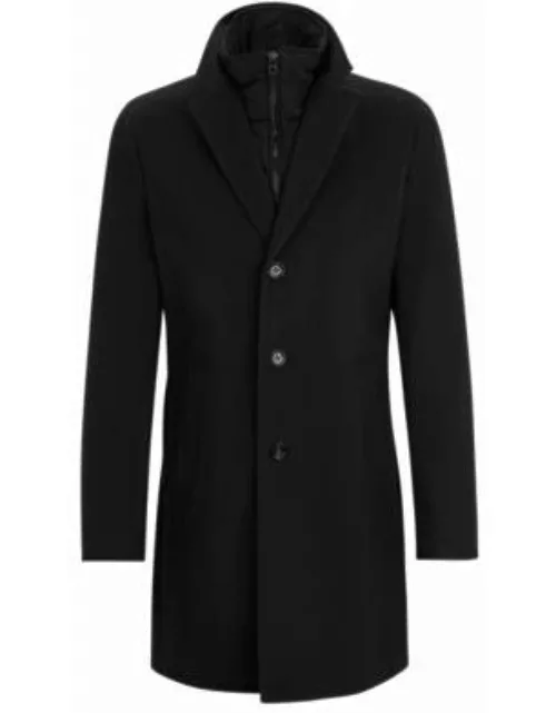 Wool-blend coat with zip-up inner- Dark Blue Men's Formal Coat