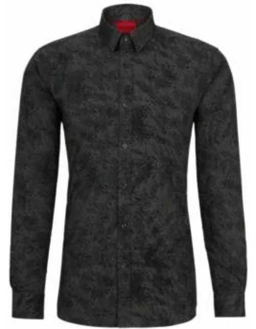 Extra-slim-fit shirt in Dalmatian-print stretch cotton- Dark Grey Men's Shirt