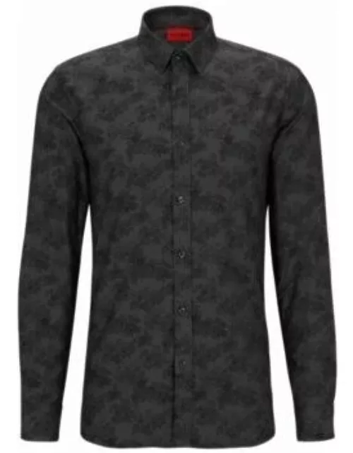 Extra-slim-fit shirt in Toile de Jouy jacquard- Black Men's Shirt