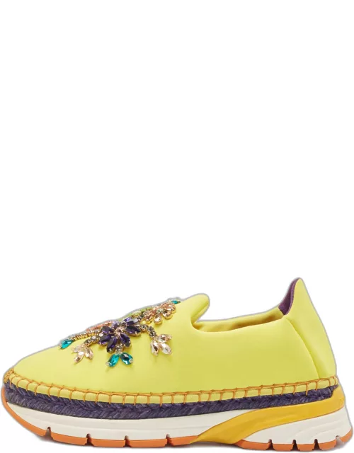 Dolce & Gabbana Yellow Neoprene Barcelona Embellished Slip On Sneaker