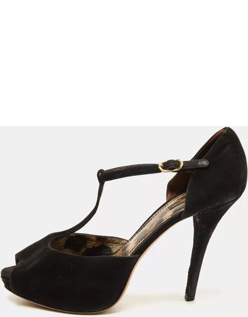 Dolce & Gabbana Black Suede Ankle Strap Platform Sandal