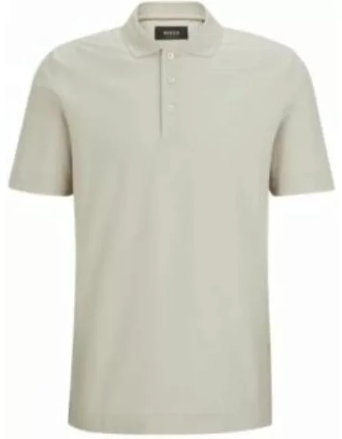 Regular-fit polo shirt in cotton and silk- Light Beige Men's Polo Shirt