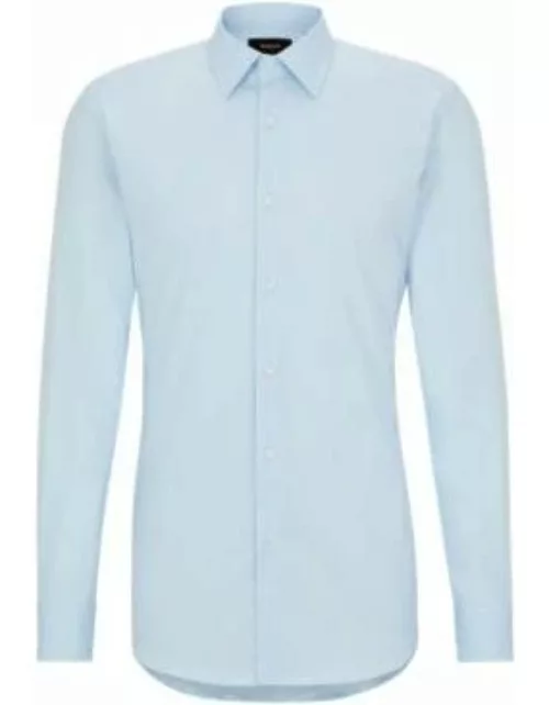 Slim-fit shirt in poplin with stretch- Light Blue Men's Shirt