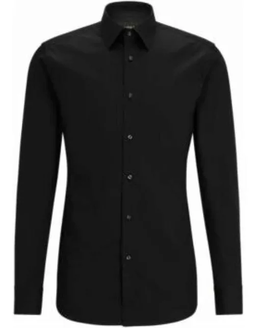 Slim-fit shirt in poplin with stretch- Black Men's Shirt