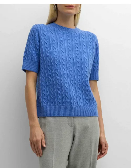 Cashmere Short-Sleeve Cable-Knit Sweater