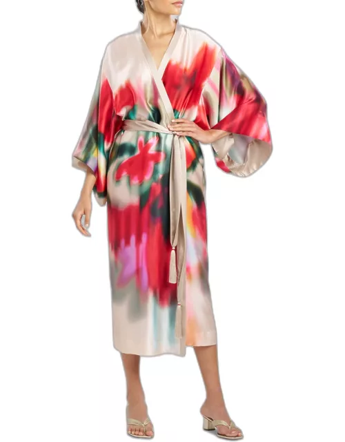 Melisande Printed Kimono-Sleeve Silk Robe