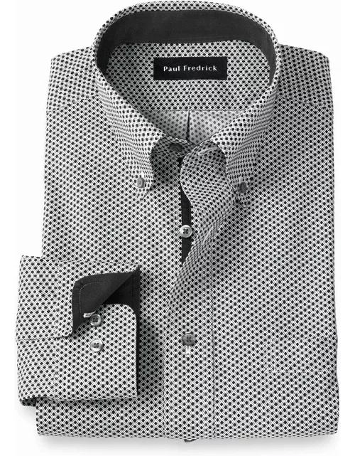 Non-iron Cotton Geometric Print Dress Shirt With Contrast Tri
