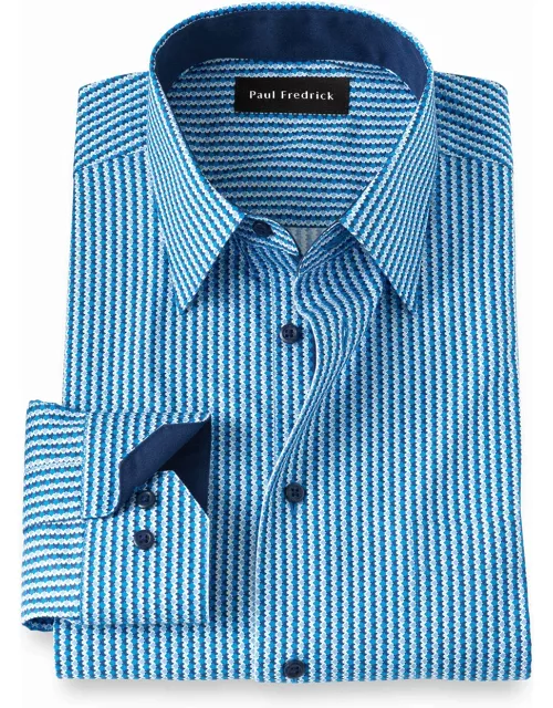 Non-iron Cotton Alternating Stripe Dress Shirt With Contrast Tri