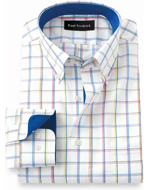 Non-iron Cotton Windowpane Dress Shirt With Contrast Tri