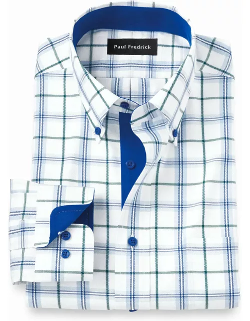 Non-iron Cotton Tattersall Dress Shirt With Contrast Tri