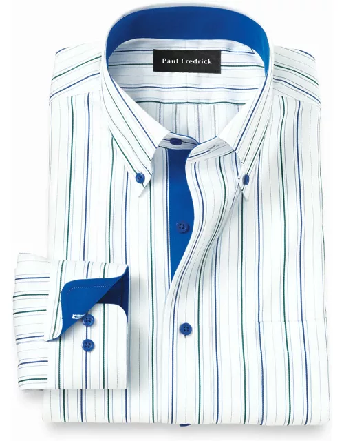 Non-iron Cotton Stripe Dress Shirt With Contrast Tri