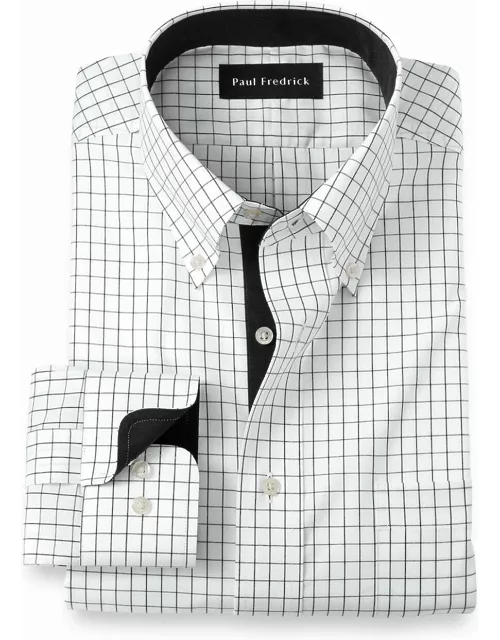 Non-iron Cotton Check Dress Shirt With Contrast Tri