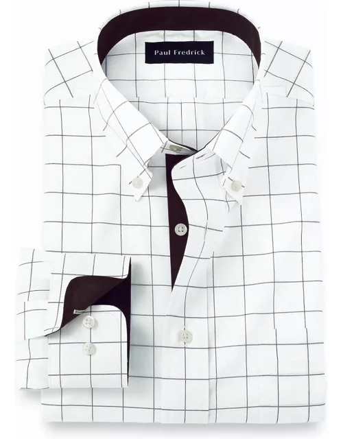 Tailored Fit Non-iron Cotton Windowpane Dress Shirt With Contrast Tri