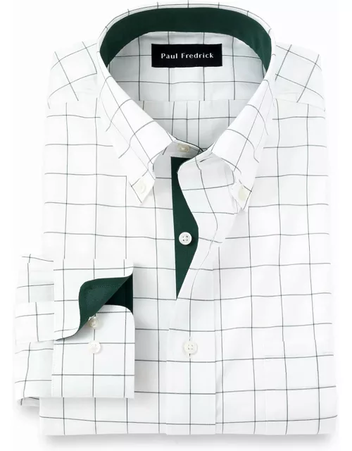 Non-iron Cotton Windowpane Dress Shirt With Contrast Tri