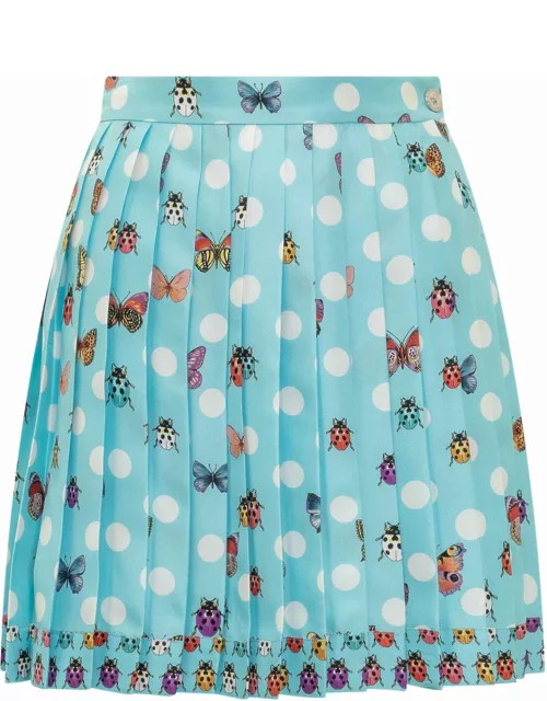Versace Butterflies Pleated Silk Skirt