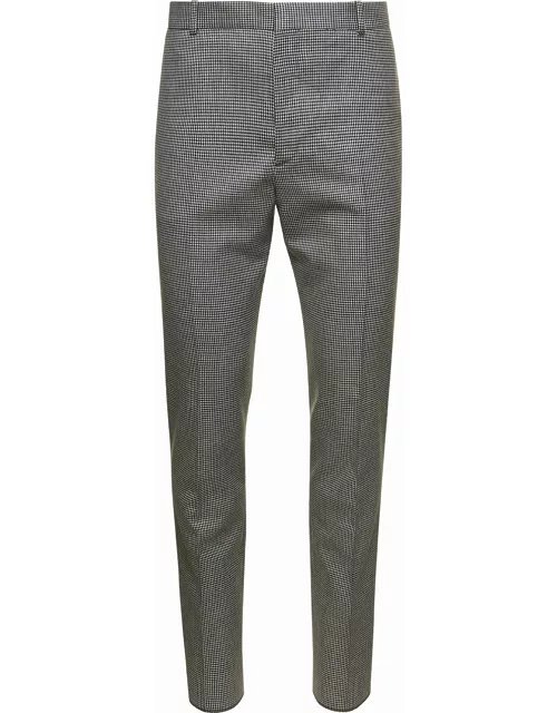 Alexander McQueen Grey Cigarette Pants With Houndstooth Pattern In Wool Man