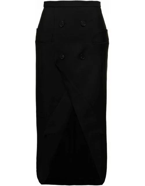 Alexander McQueen Black Long Sartorial Skirt With Front Split In Wool Woman