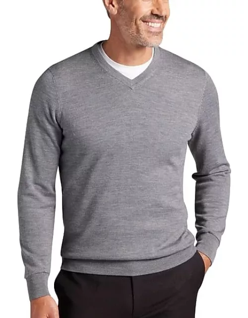 Joseph Abboud Men's Modern Fit V-Neck Merino Wool Sweater Grey
