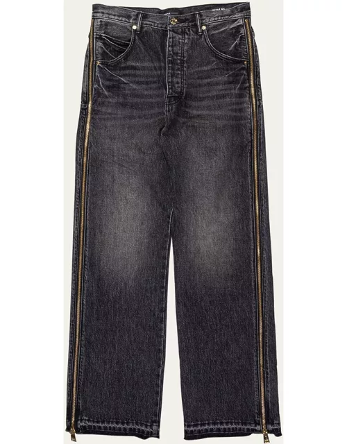 Men's Wide-Leg Jeans with Side Zipper