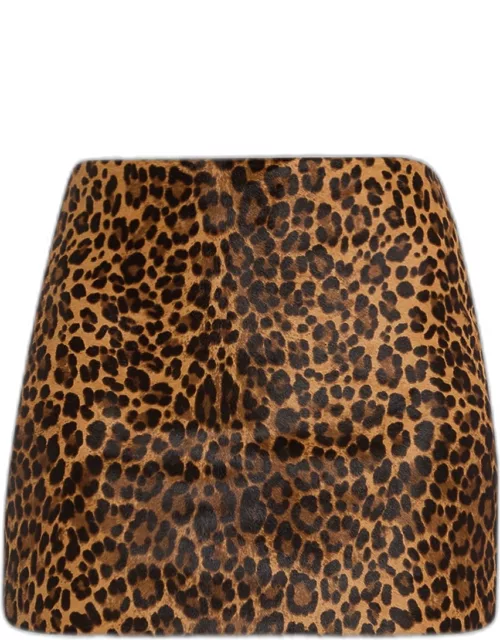 Leopard-Print Cowhide Mini Skirt