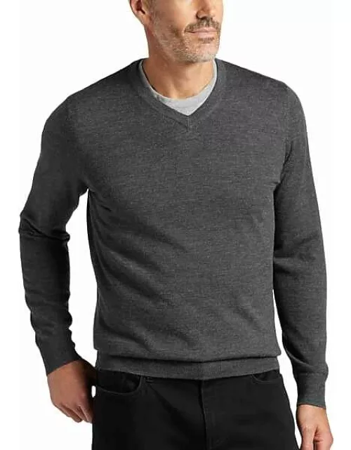 Joseph Abboud Men's Modern Fit V-Neck Merino Wool Sweater Charcoa