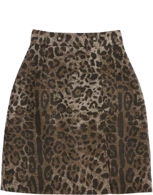 DOLCE & GABBANA wool jacquard skirt with leopard motif