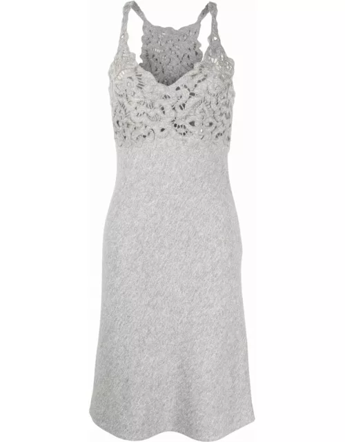 Grey short dress with crochet insert
