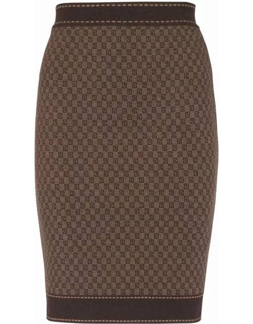 Brown high-waisted skirt with jacquard monogra