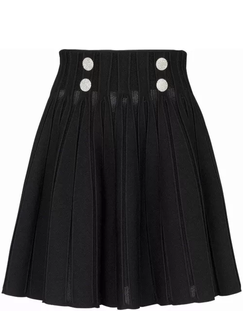 Black pleated ribbed short skirt